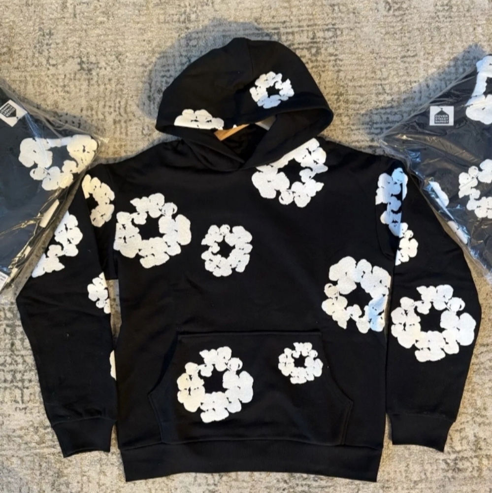 Black Floral-Print Hoodie Sweatshirt